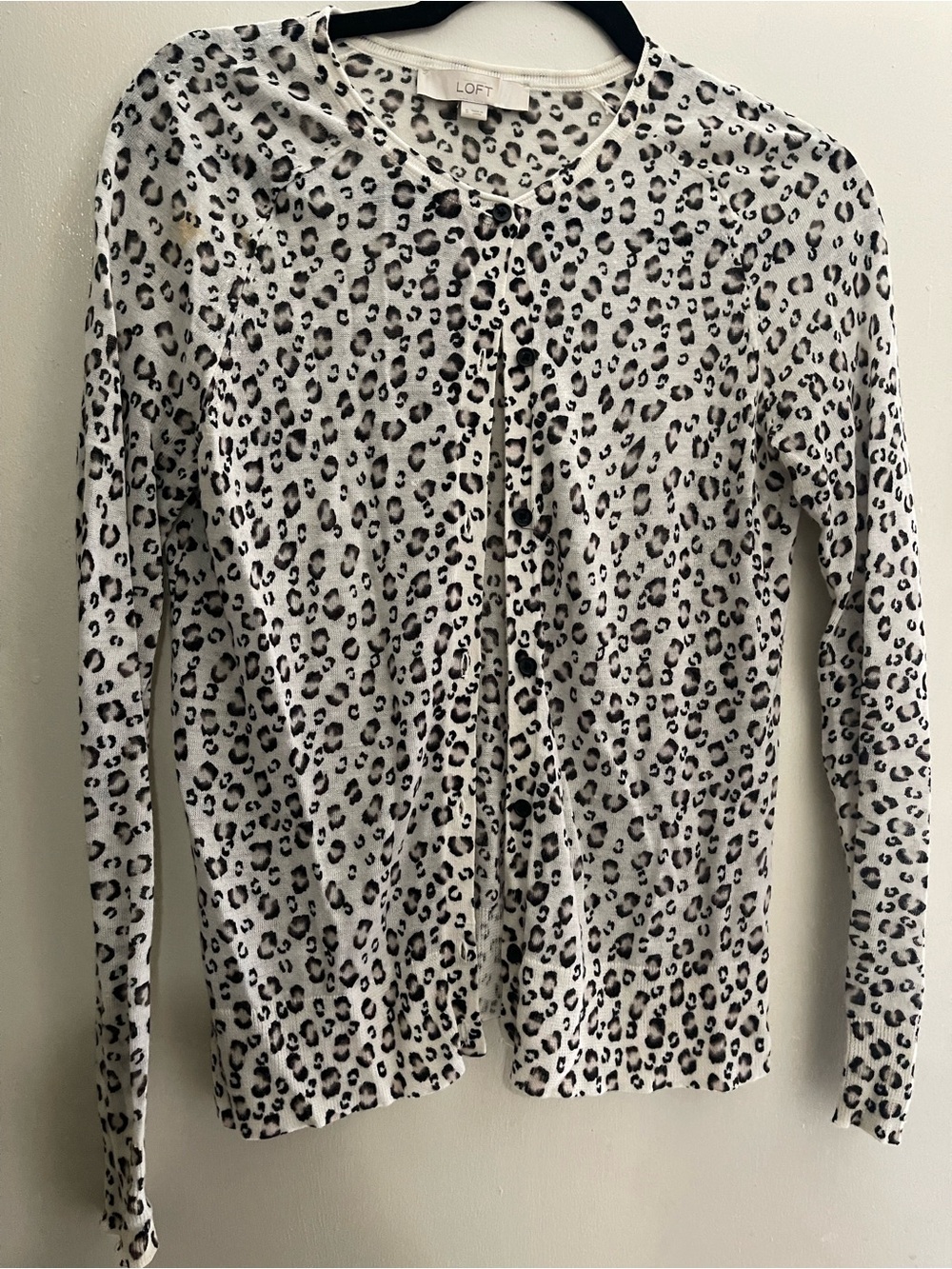 LOFT Cream Leopard-Print Button Cardigan